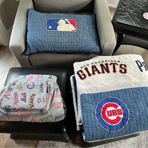 Pottery Barn quilt, pillow sham, fitted sheet, flat sheet, and pillow case.